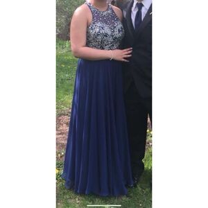 Faviana Glamour navy beaded gown Labeled Size 12 but altered